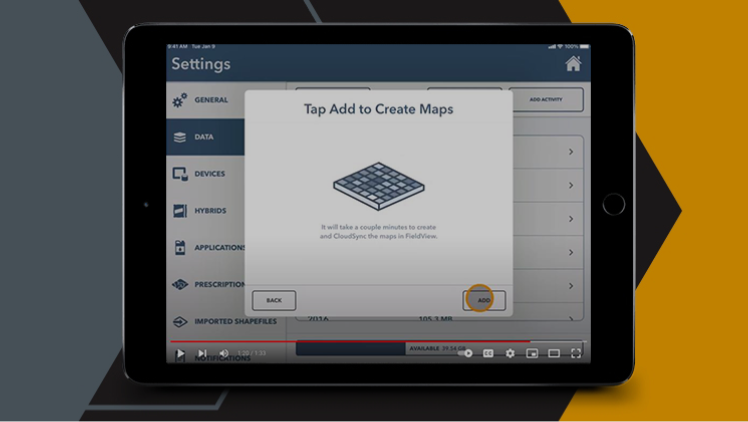 A tablet screen showing a webpage with a pop-up that says “Tap Add to Create Maps” and a circle indicating where the “Add” button is