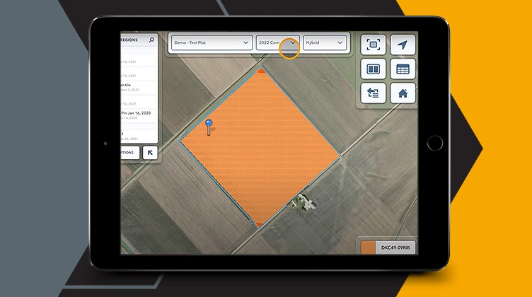 Decorative image of an iPad displaying the FieldView app satellite imagery tool