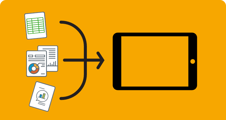 An illustration of paper documentation moving into a mobile device 